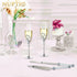 Silver Creative Heart Set with Diamonds Champagne Flutes - Wedding Glasses for Bride & Groom